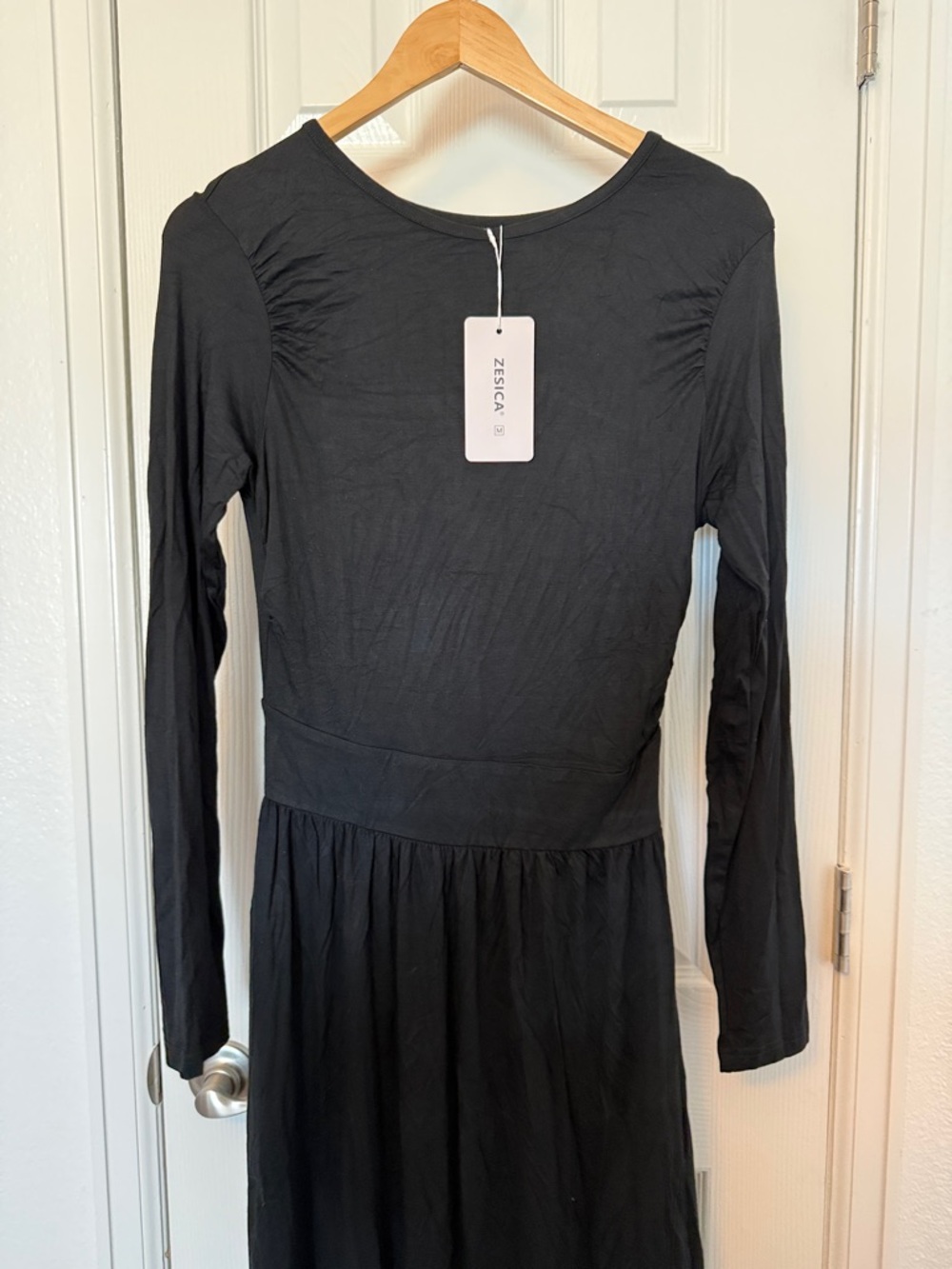 ZESICA Women's Black Knit Maxi Dress Long Sleeve Pockets Size M NWT